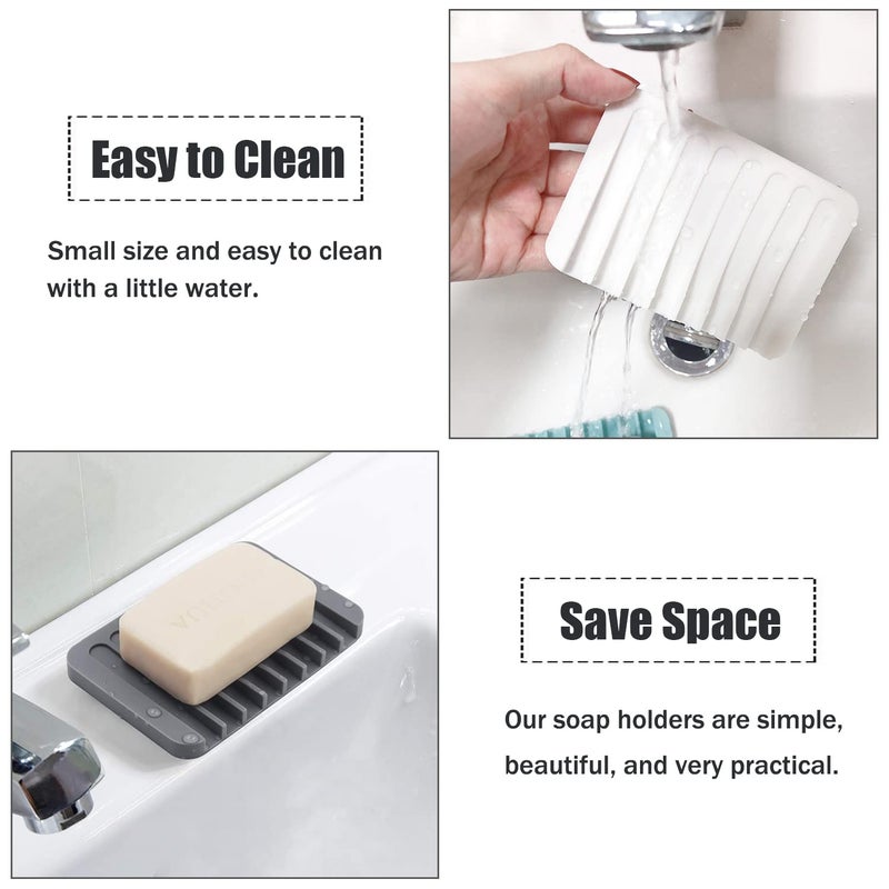 مودنج كونج جيان أطباق صابون ذاتية التصريف 3 قطع من السيليكون لحفظ الصابون، حامل صابون للحمام، إطالة عمر الصابون، الحفاظ على ألواح الصابون جافة ونظيفة وسهلة التنظيف (أبيض) - Image 2